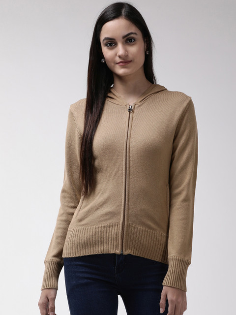 

Madame Women Beige Solid Cardigan