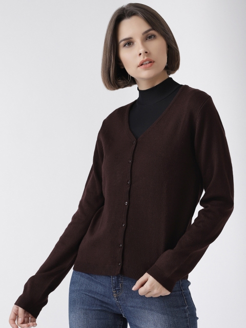 

Madame Women Coffee Brown Solid Cardigan