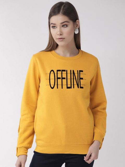 

Madame Women Mustard Yellow & Black Printed Sweatshirt