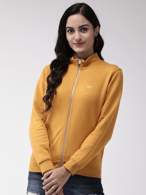 

Madame Women Mustard Yellow Solid Front-Open Sweatshirt