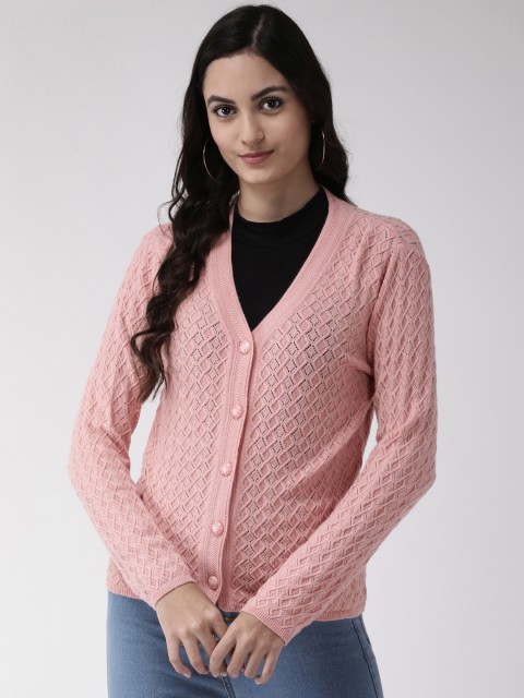 

Madame Women Dusty Pink Self Design Cardigan
