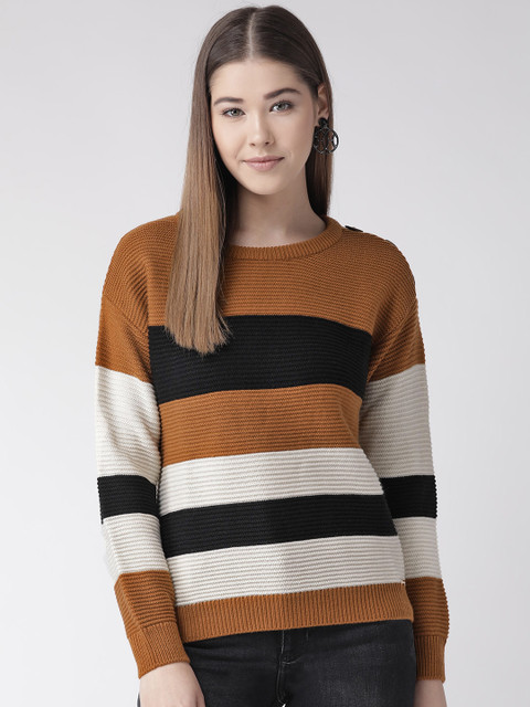 

Madame Women Brown & Black Colourblocked Pullover