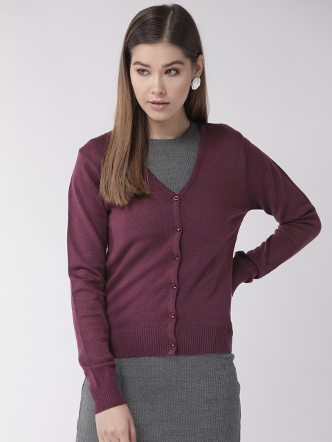 

Madame Women Burgundy Solid Cardigan