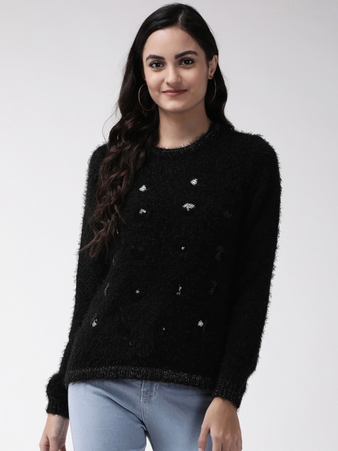 

Madame Women Black Solid Fuzzy Pullover