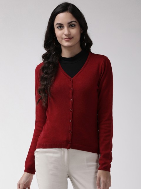 

Madame Women Maroon Solid Cardigan