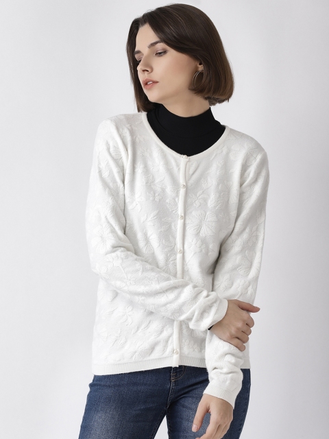 

Madame Women Off-White Self Design Cardigan