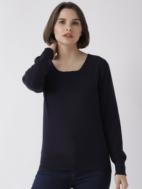 

Madame Women Navy Blue Solid Pullover