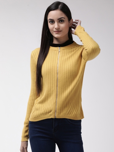 

Madame Women Mustard Yellow Ribbed Cardigan