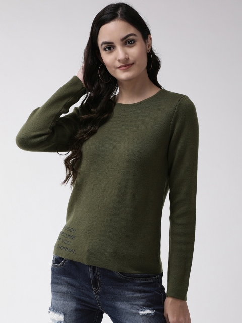 

Madame Women Olive Green Solid Sweater