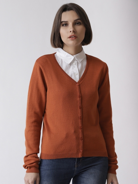

Madame Women Rust Orange Solid Cardigan