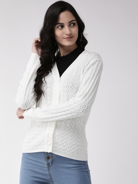 

Madame Women White Self Design Cardigan