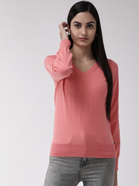 

Madame Women Peach-Coloured Solid Sweater