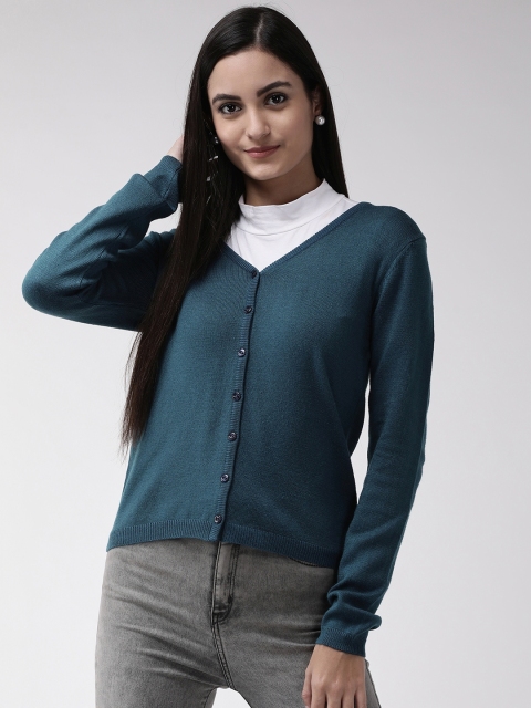 

Madame Women Teal Blue Solid Cardigan