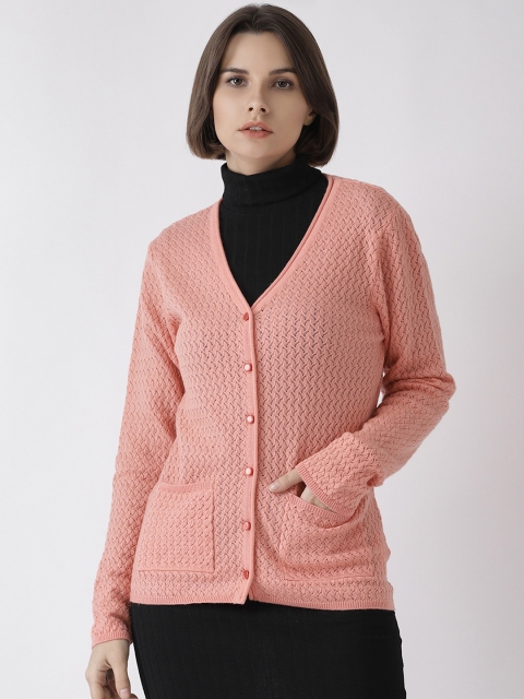 

Madame Women Peach-Coloured Self Design Cardigan