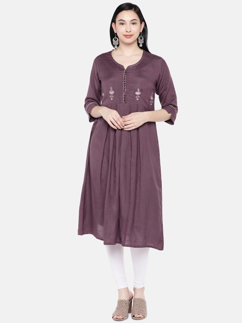 

Silai Bunai Women Purple Solid A-Line Kurta