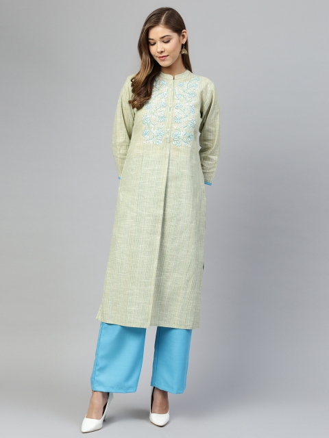 

Silai Bunai Women Green & Blue Yoke Design Kurta with Palazzos