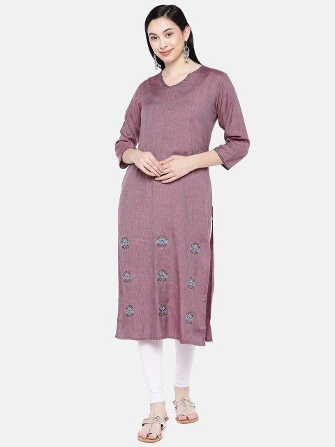 

Silai Bunai Women Mauve Solid Straight Kurta