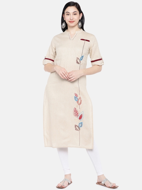 

Silai Bunai Women Beige Solid Straight Kurta