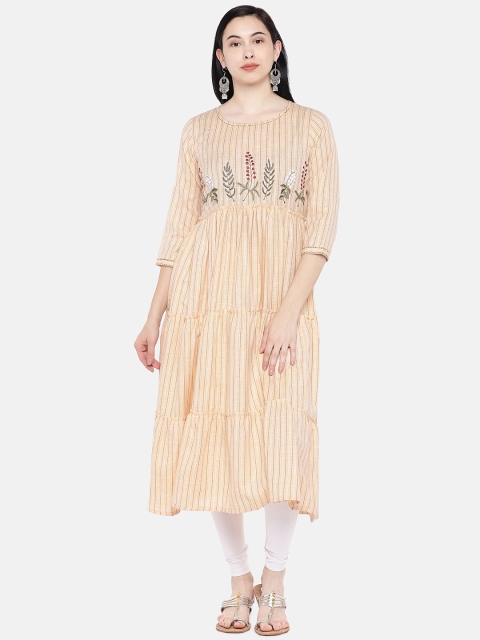 

Silai Bunai Women Beige Striped A-Line Kurta