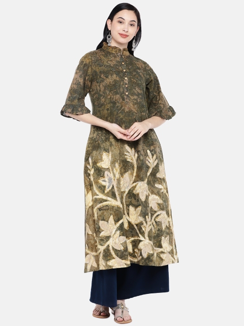 

Silai Bunai Women Brown & Beige Printed Straight Kurta