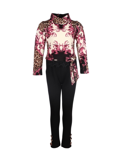 

CUTECUMBER Girls Black & Beige Printed Jumpsuit