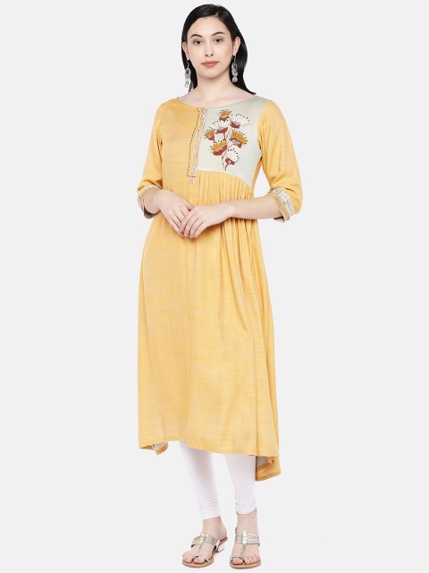 

Silai Bunai Women Orange Embroidered A-Line Kurta