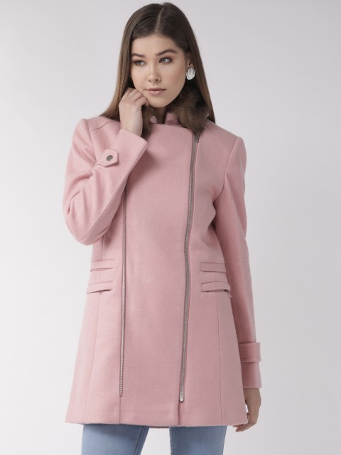 

Madame Women Dusty Pink Solid Longline Overcoat