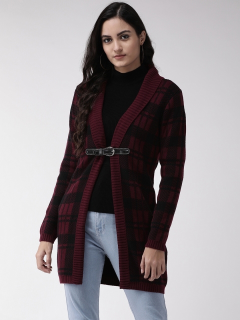 

Madame Women Burgundy & Black Checked Longline Sweater, Purple