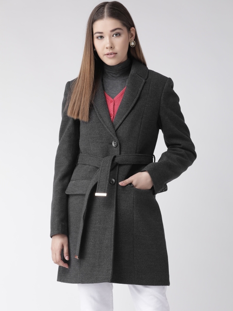 

Madame Women Charcoal Grey Solid Single Breasted Overcoat