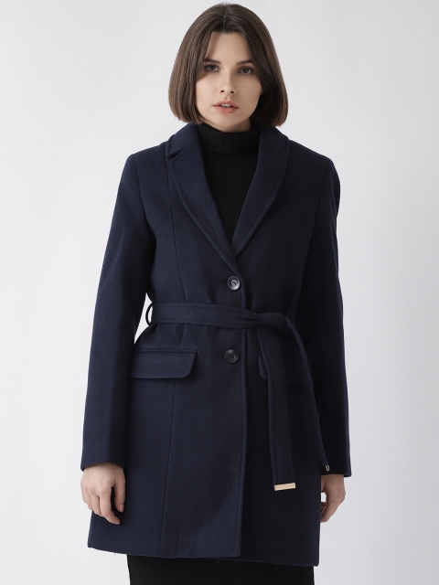 

Madame Women Navy Blue Solid Single-breasted Overcoat