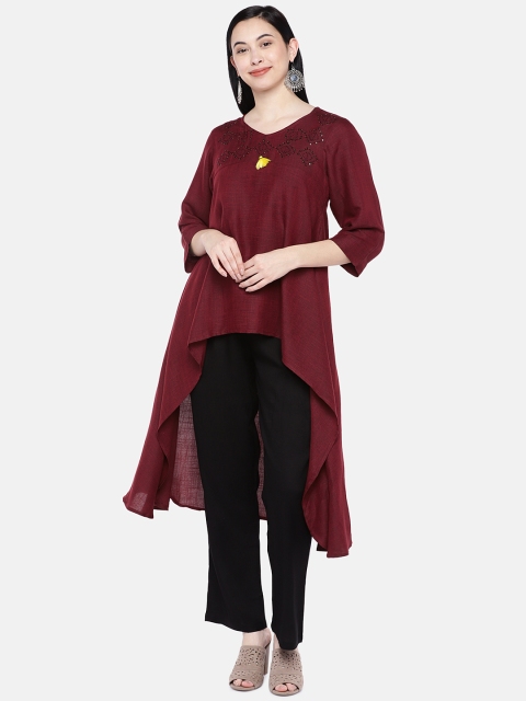 

Silai Bunai Women Red & Black Solid Kurta with Trousers