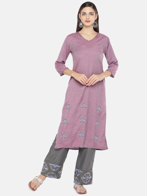 

Silai Bunai Women Purple & White Solid Kurta with Palazzos