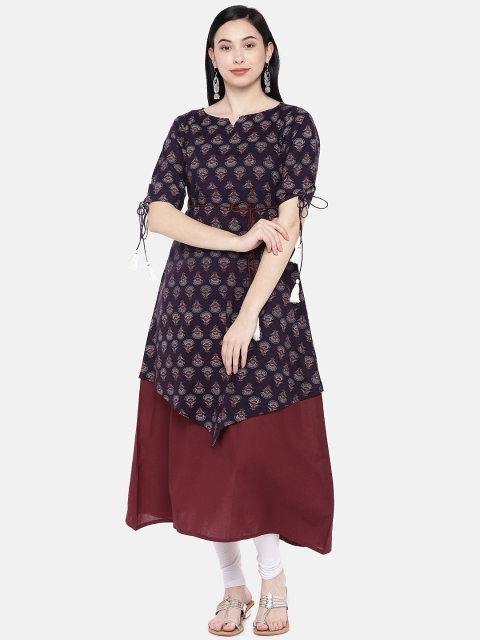 

Silai Bunai Women Blue & Maroon Printed Anarkali Kurta