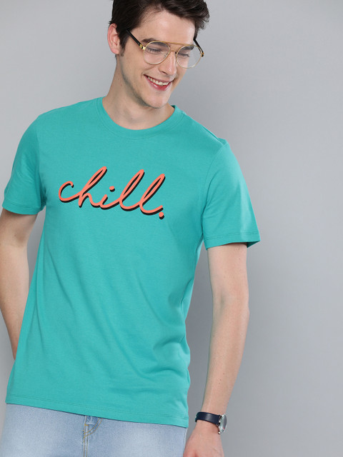 

Mast & Harbour Men Turquoise Blue Printed Round Neck T-shirt