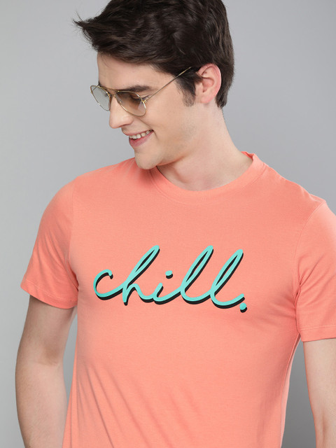 

Mast & Harbour Men Peach-Coloured Printed Round Neck T-shirt