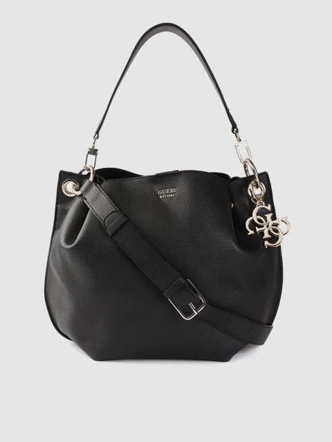 

GUESS Black Solid Hobo Bag with Detachable Sling Strap