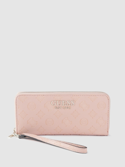 

GUESS Women Peach-Coloured Brand Logo Textured Zip Around Wallet