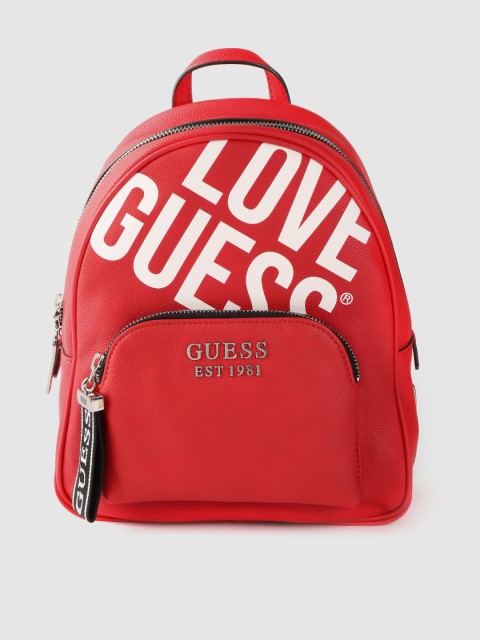 

GUESS Women Red & White Brand Logo Print Backpack