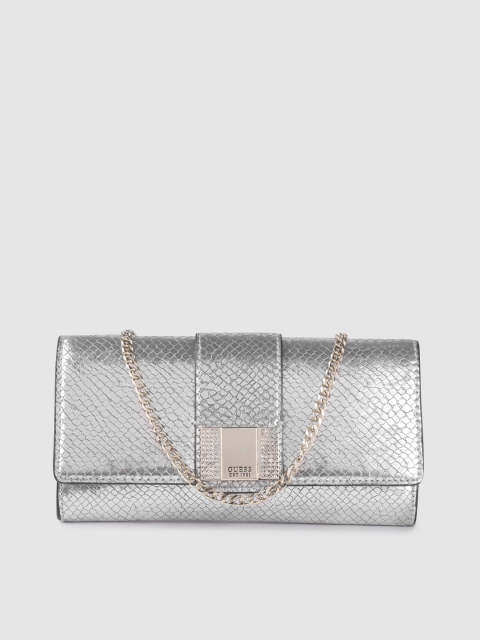 

GUESS Silver-Toned Snakeskin Textured Purse with Detachable Sling Strap