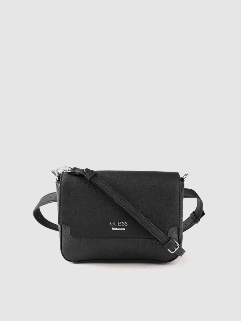 

GUESS Black Brand Logo Textured Sling Bag cum Fanny Pack