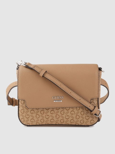 

GUESS Brown Brand Logo Textured Sling Bag cum Fanny Pack