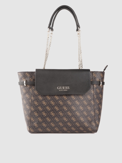 

GUESS Black & Brown Brand Logo Printed Shoulder Bag