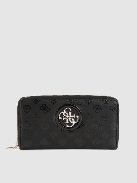 

GUESS Women Black Floral Textured Zip Around Wallet
