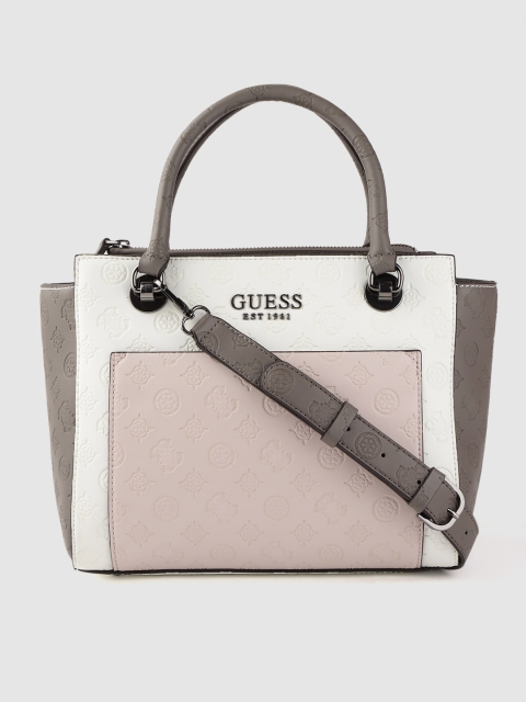 

GUESS Pink & White Colourblocked Handheld Bag with Textured Detail