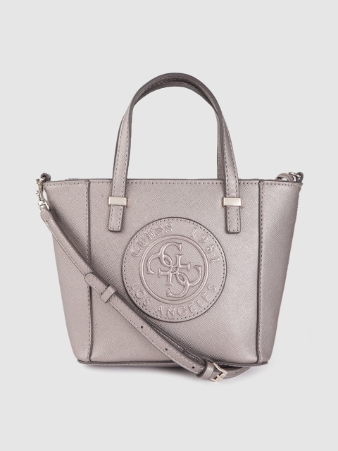 

GUESS Gunmetal-Toned Saffiano Textured Handheld Bag, Metallic