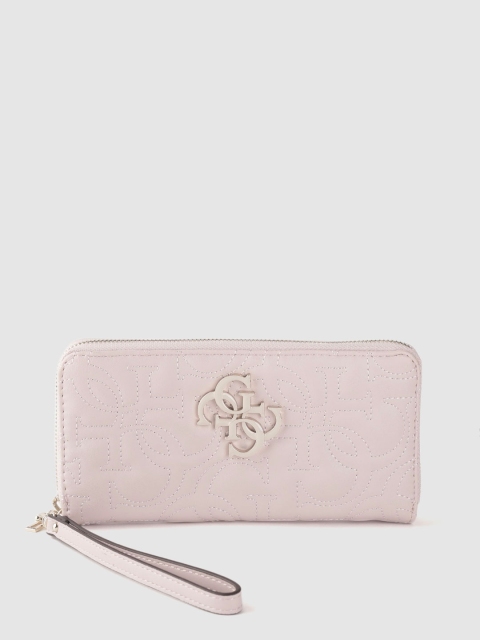 

GUESS Women Pink Brand Logo Patterned Zip Around Wallet with Detachable Wrist Loop