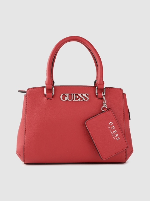 

GUESS Red Solid Handheld Bag with Detachable Sling Strap & Card Holder