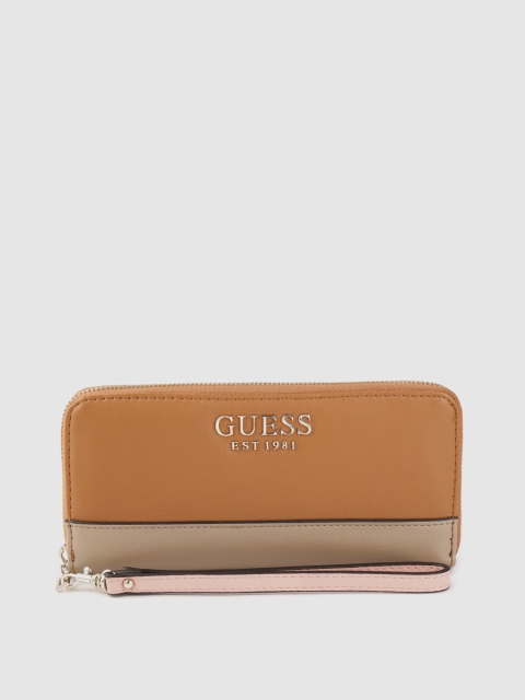 

GUESS Women Brown Colourblocked Zip Around Wallet