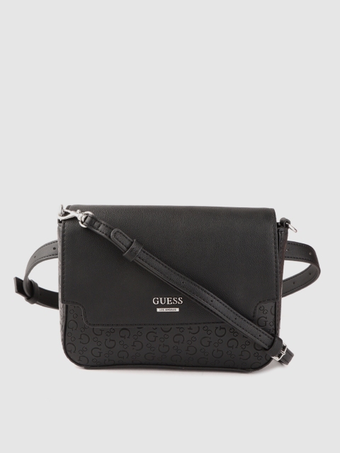 

GUESS Black Brand Logo Textured Sling Bag cum Fanny Pack