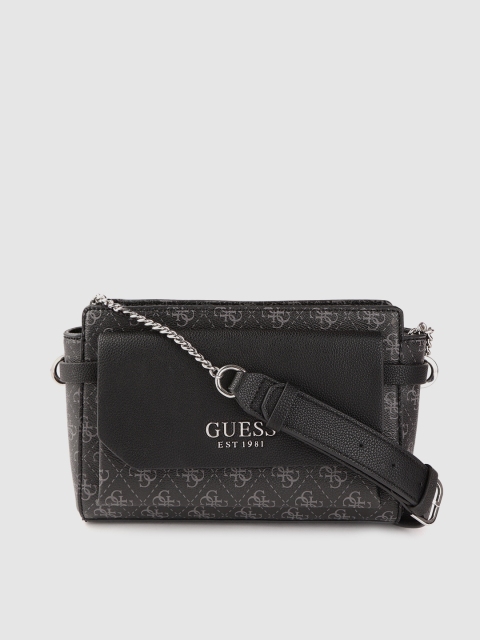 

GUESS Black & Grey Brand Logo Printed Sling Bag